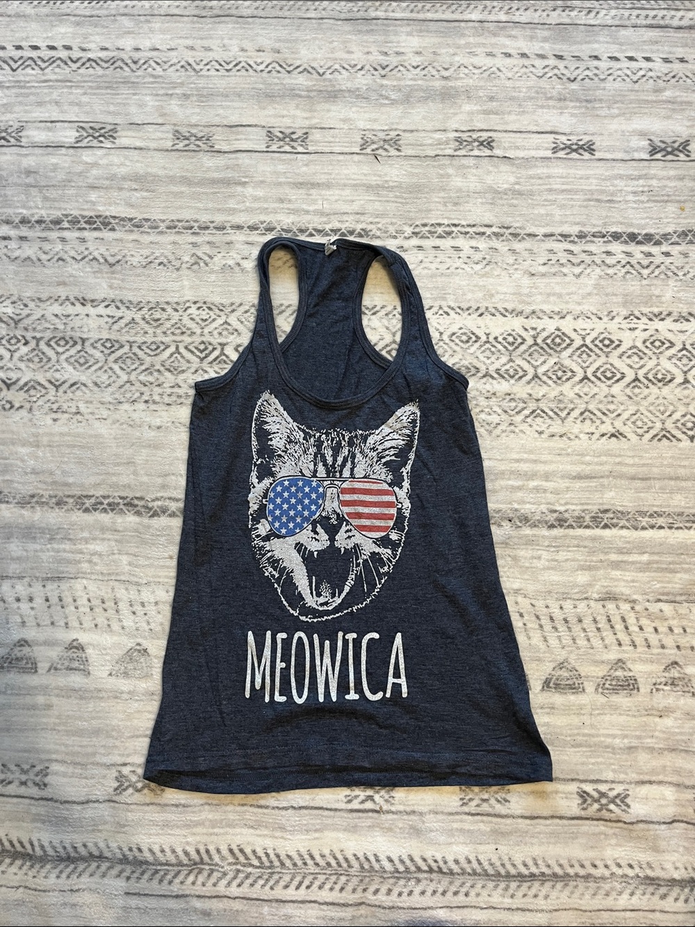 Meowica Cat Graphic Tank Top - Navy